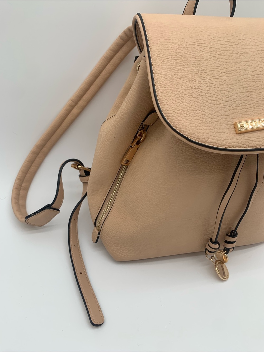 Poppy & Peonies Nude Pebbled Leather Drawstring Backpack - Picture 2 of 16